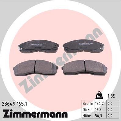 Zimmermann 23649.165.1 - Тормозные колодки, дисковые, комплект parts5.com