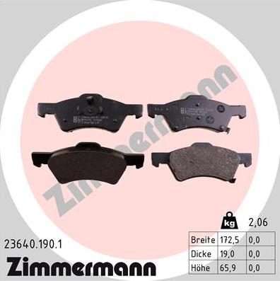 Zimmermann 23640.190.1 - Тормозные колодки, дисковые, комплект parts5.com