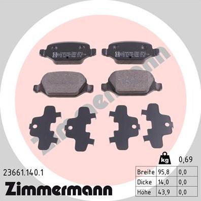 Zimmermann 23661.140.1 - Тормозные колодки, дисковые, комплект parts5.com