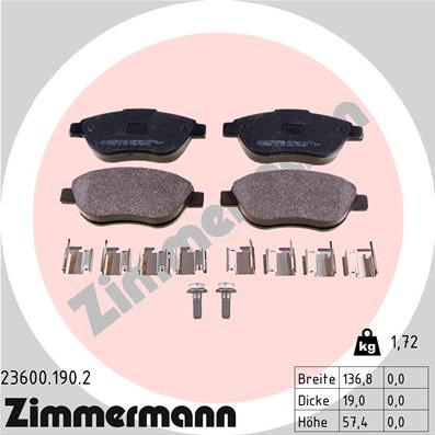 Zimmermann 23600.190.2 - Тормозные колодки, дисковые, комплект parts5.com