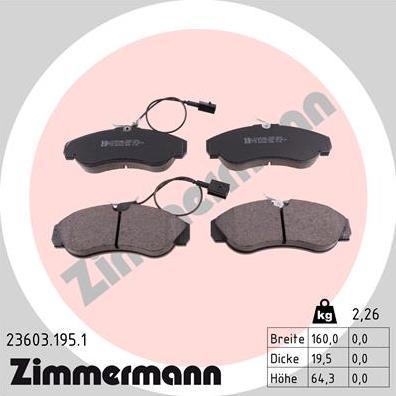 Zimmermann 23603.195.1 - Тормозные колодки, дисковые, комплект parts5.com