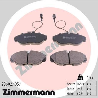 Zimmermann 23602.195.1 - Тормозные колодки, дисковые, комплект parts5.com