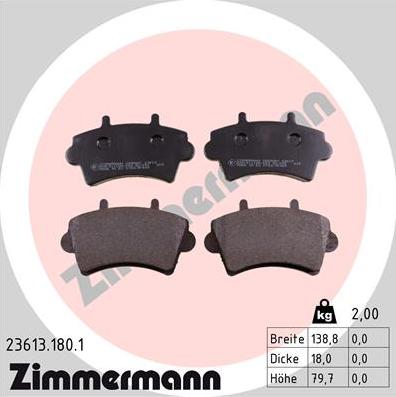 Zimmermann 23613.180.1 - Тормозные колодки, дисковые, комплект parts5.com