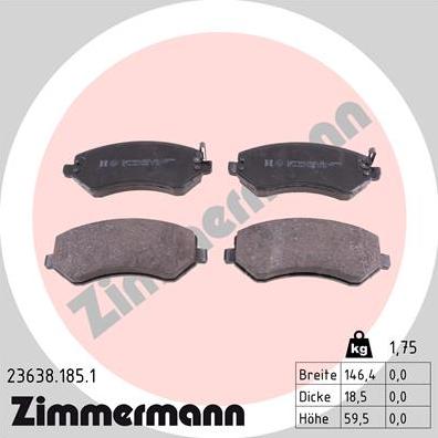 Zimmermann 23638.185.1 - Тормозные колодки, дисковые, комплект parts5.com