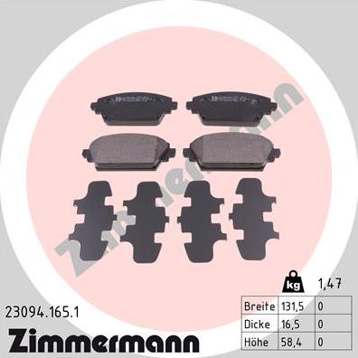 Zimmermann 23094.165.1 - Тормозные колодки, дисковые, комплект parts5.com