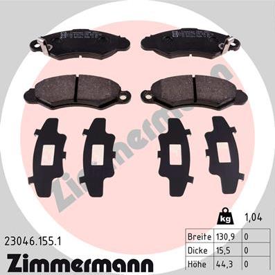 Zimmermann 23046.155.1 - Тормозные колодки, дисковые, комплект parts5.com