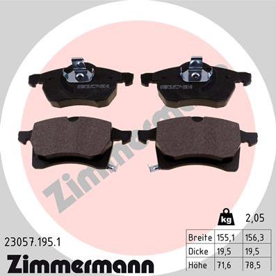 Zimmermann 23057.195.1 - Тормозные колодки, дисковые, комплект parts5.com