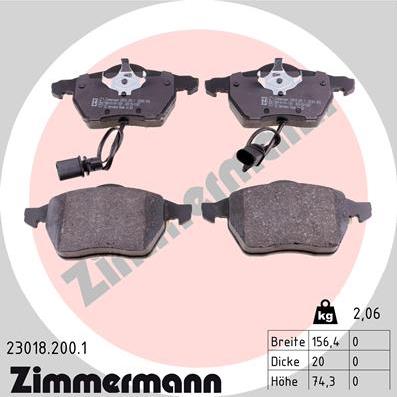 Zimmermann 23018.200.1 - Тормозные колодки, дисковые, комплект parts5.com