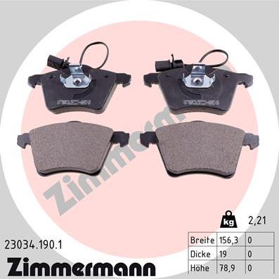 Zimmermann 23034.190.1 - Тормозные колодки, дисковые, комплект parts5.com