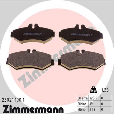 Zimmermann 23021.190.1 - Тормозные колодки, дисковые, комплект parts5.com