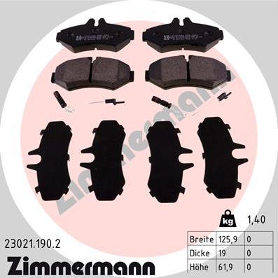 Zimmermann 23021.190.2 - Тормозные колодки, дисковые, комплект parts5.com