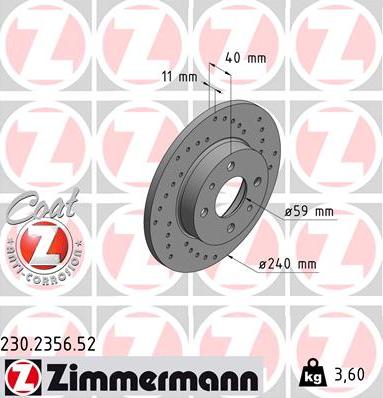 Zimmermann 230.2356.52 - Тормозной диск parts5.com