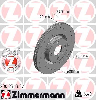 Zimmermann 230.2363.52 - Тормозной диск parts5.com