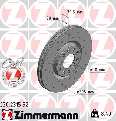 Zimmermann 230.2315.52 - Тормозной диск parts5.com