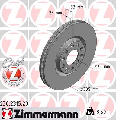Zimmermann 230.2315.20 - Тормозной диск parts5.com