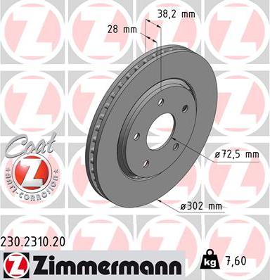 Zimmermann 230.2310.20 - Тормозной диск parts5.com
