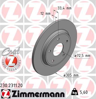 Zimmermann 230.2311.20 - Тормозной диск parts5.com