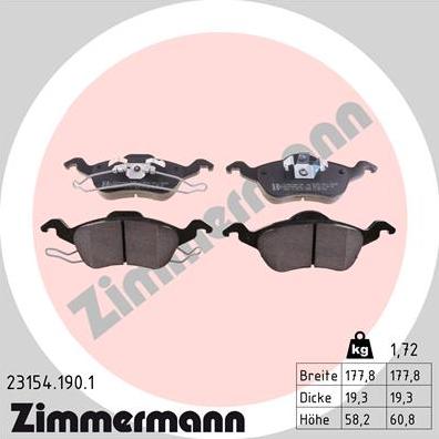 Zimmermann 23154.190.1 - Тормозные колодки, дисковые, комплект parts5.com