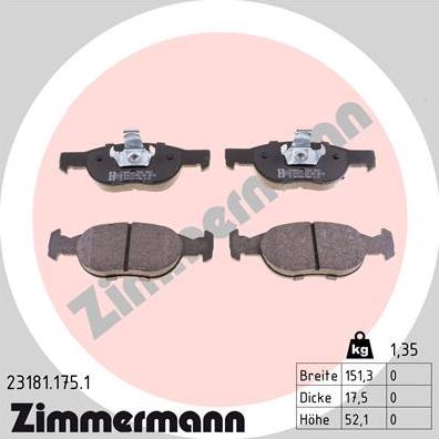 Zimmermann 23181.175.1 - Тормозные колодки, дисковые, комплект parts5.com