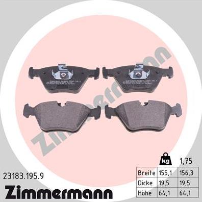 Zimmermann 23183.195.9 - Тормозные колодки, дисковые, комплект parts5.com