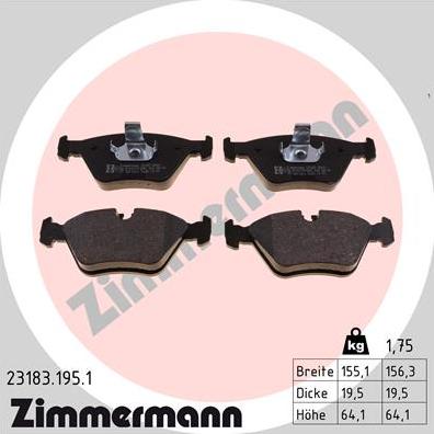 Zimmermann 23183.195.1 - Тормозные колодки, дисковые, комплект parts5.com