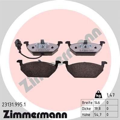 Zimmermann 23131.995.1 - Тормозные колодки, дисковые, комплект parts5.com