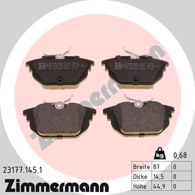 Zimmermann 23177.145.1 - Тормозные колодки, дисковые, комплект parts5.com