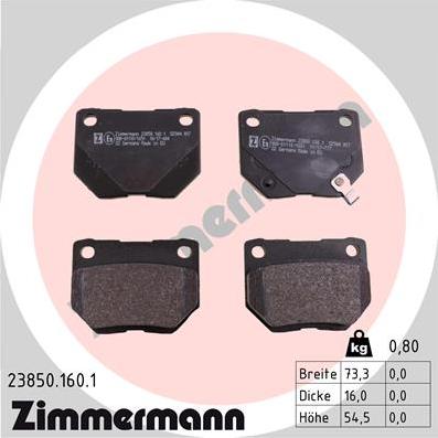 Zimmermann 23850.160.1 - Тормозные колодки, дисковые, комплект parts5.com