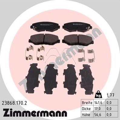 Zimmermann 23868.170.2 - Тормозные колодки, дисковые, комплект parts5.com