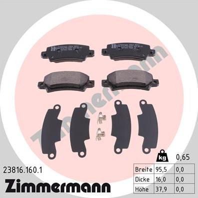 Zimmermann 23816.160.1 - Тормозные колодки, дисковые, комплект parts5.com