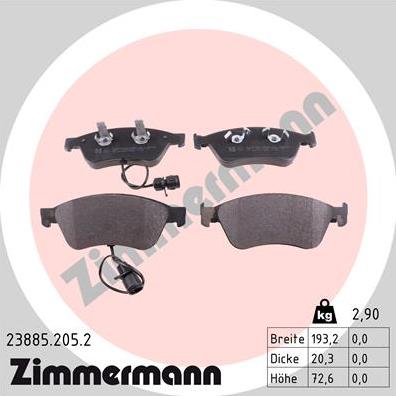 Zimmermann 23885.205.2 - Тормозные колодки, дисковые, комплект parts5.com