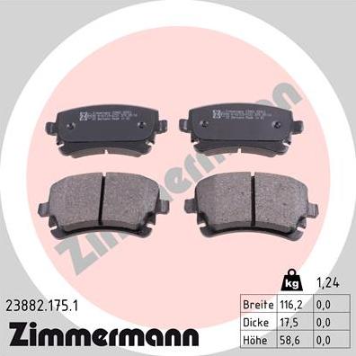 Zimmermann 23882.175.1 - Тормозные колодки, дисковые, комплект parts5.com