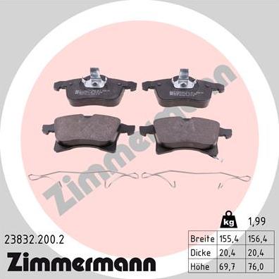 Zimmermann 23832.200.2 - Тормозные колодки, дисковые, комплект parts5.com