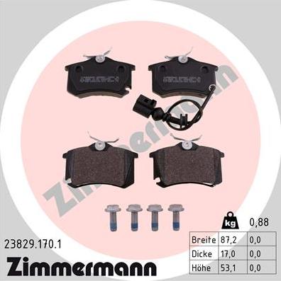 Zimmermann 23829.170.1 - Тормозные колодки, дисковые, комплект parts5.com