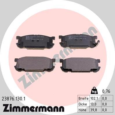 Zimmermann 23876.130.1 - Тормозные колодки, дисковые, комплект parts5.com