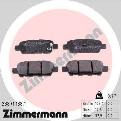 Zimmermann 23871.138.1 - Тормозные колодки, дисковые, комплект parts5.com
