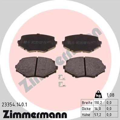 Zimmermann 23354.140.1 - Тормозные колодки, дисковые, комплект parts5.com