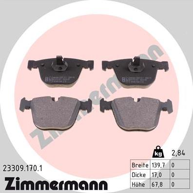 Zimmermann 23309.170.1 - Тормозные колодки, дисковые, комплект parts5.com