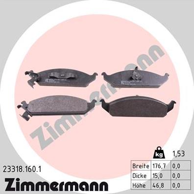 Zimmermann 23318.160.1 - Тормозные колодки, дисковые, комплект parts5.com