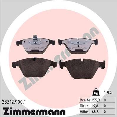 Zimmermann 23312.900.1 - Тормозные колодки, дисковые, комплект parts5.com