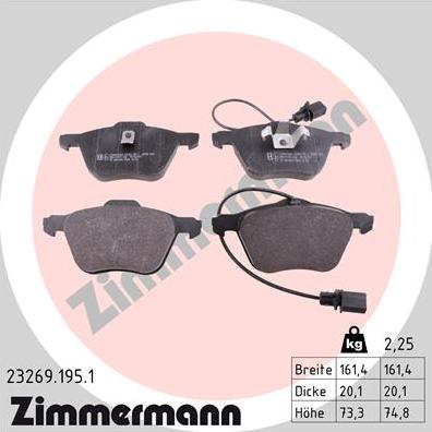 Zimmermann 23269.195.1 - Тормозные колодки, дисковые, комплект parts5.com