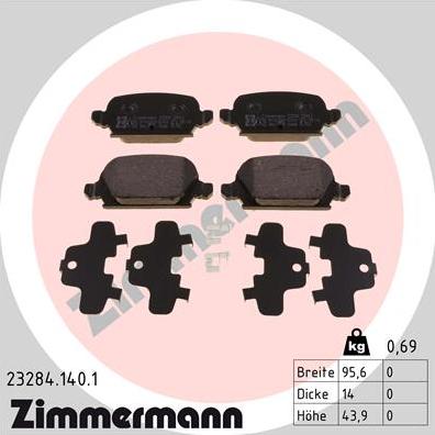 Zimmermann 23284.140.1 - Тормозные колодки, дисковые, комплект parts5.com