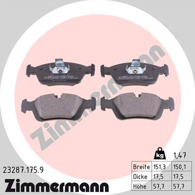 Zimmermann 23287.175.9 - Тормозные колодки, дисковые, комплект parts5.com