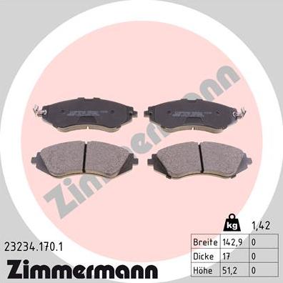 Zimmermann 23234.170.1 - Тормозные колодки, дисковые, комплект parts5.com