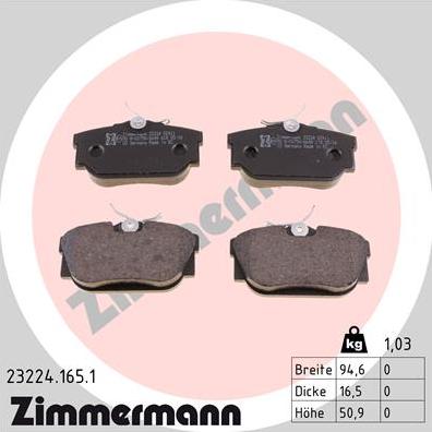 Zimmermann 23224.165.1 - Тормозные колодки, дисковые, комплект parts5.com