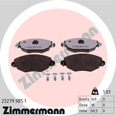 Zimmermann 23279.985.1 - Тормозные колодки, дисковые, комплект parts5.com