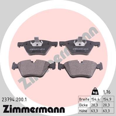Zimmermann 23794.200.1 - Тормозные колодки, дисковые, комплект parts5.com