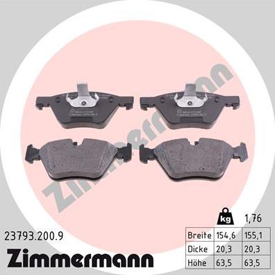 Zimmermann 23793.200.9 - Тормозные колодки, дисковые, комплект parts5.com