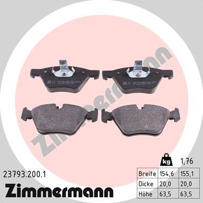 Zimmermann 23793.200.1 - Тормозные колодки, дисковые, комплект parts5.com