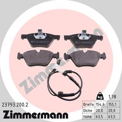 Zimmermann 23793.200.2 - Тормозные колодки, дисковые, комплект parts5.com